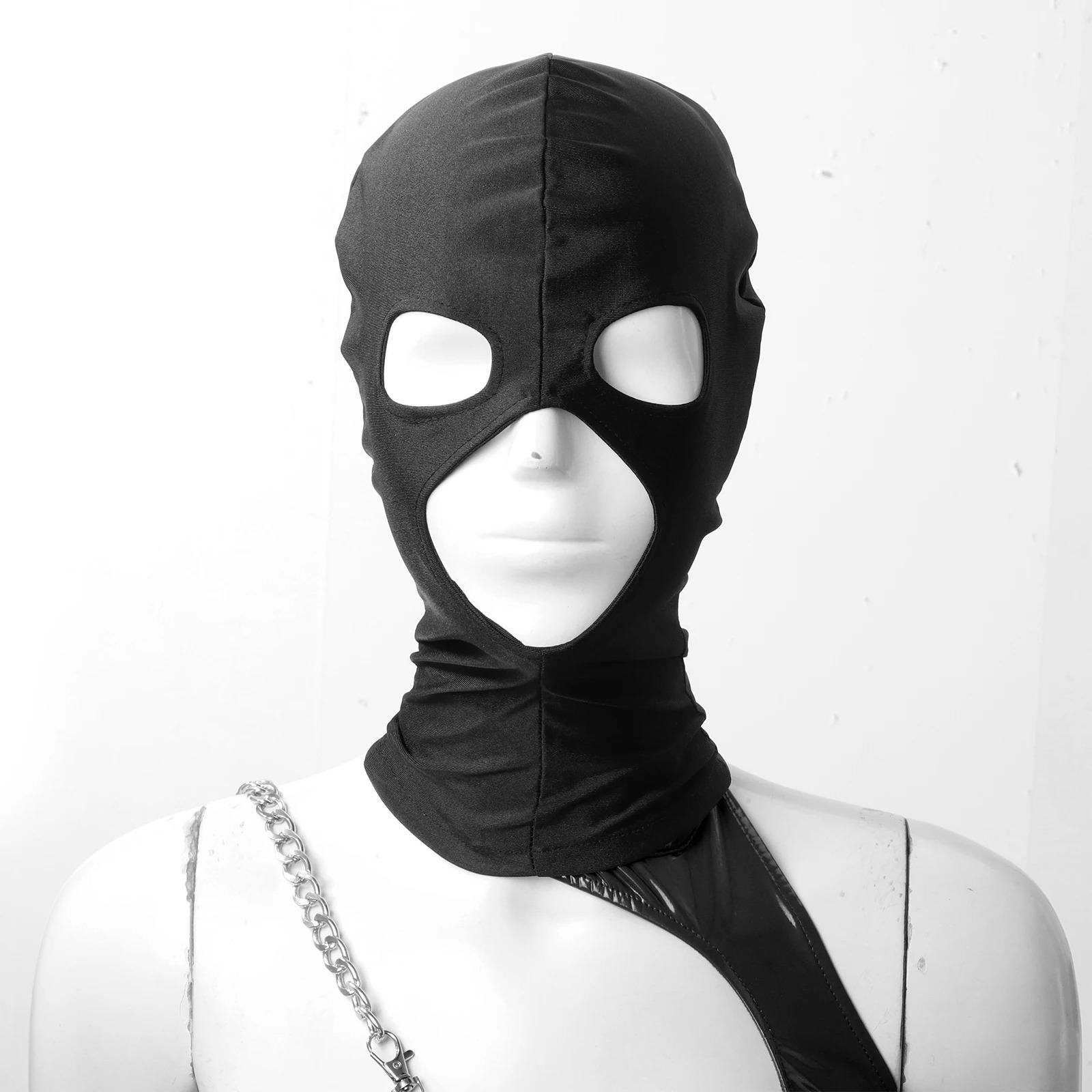 Halloween Hood FaceMask Adult Elastic Head Mask Open Mouth Eye Glued Full Head Cover Bondage Headgear Black Slave Restraint Hood 250410