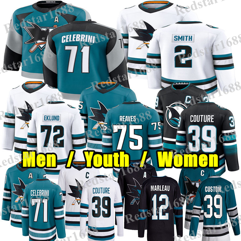 #71 Macklin Celebrini sj hockey sharks #2 Will Smith Ryan Reaves Michael Misa Logan Couture Jeff Skinner Sam Dickinson Toffoli William Eklund jersey