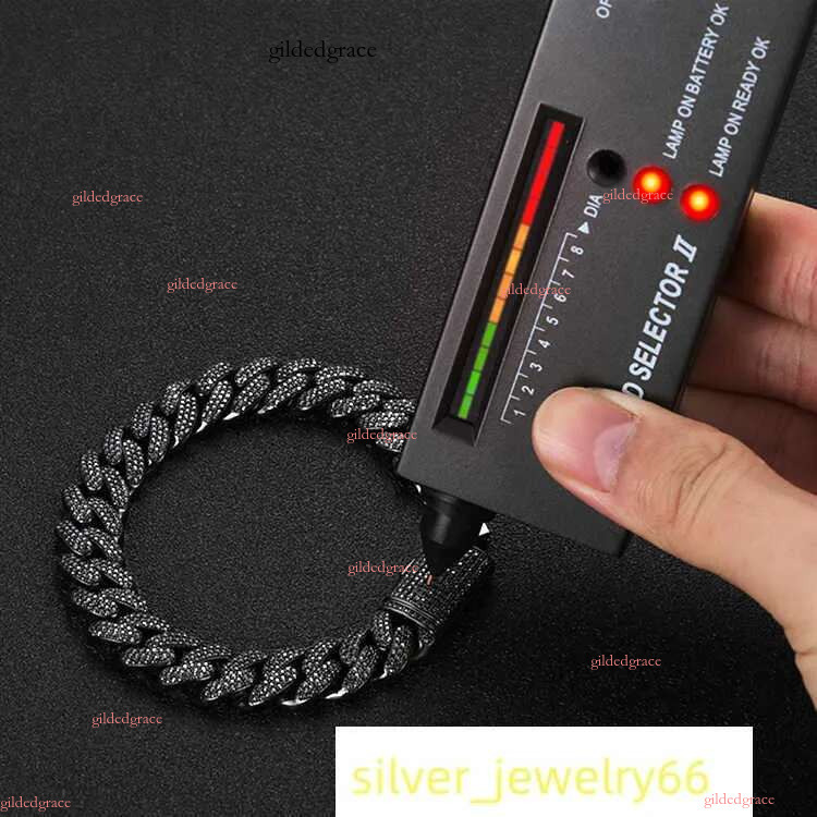 Prong Settg 12mm Miami Bracelet 3 Rows Black Gold Men Moissanite Cuban k Chain in Sier