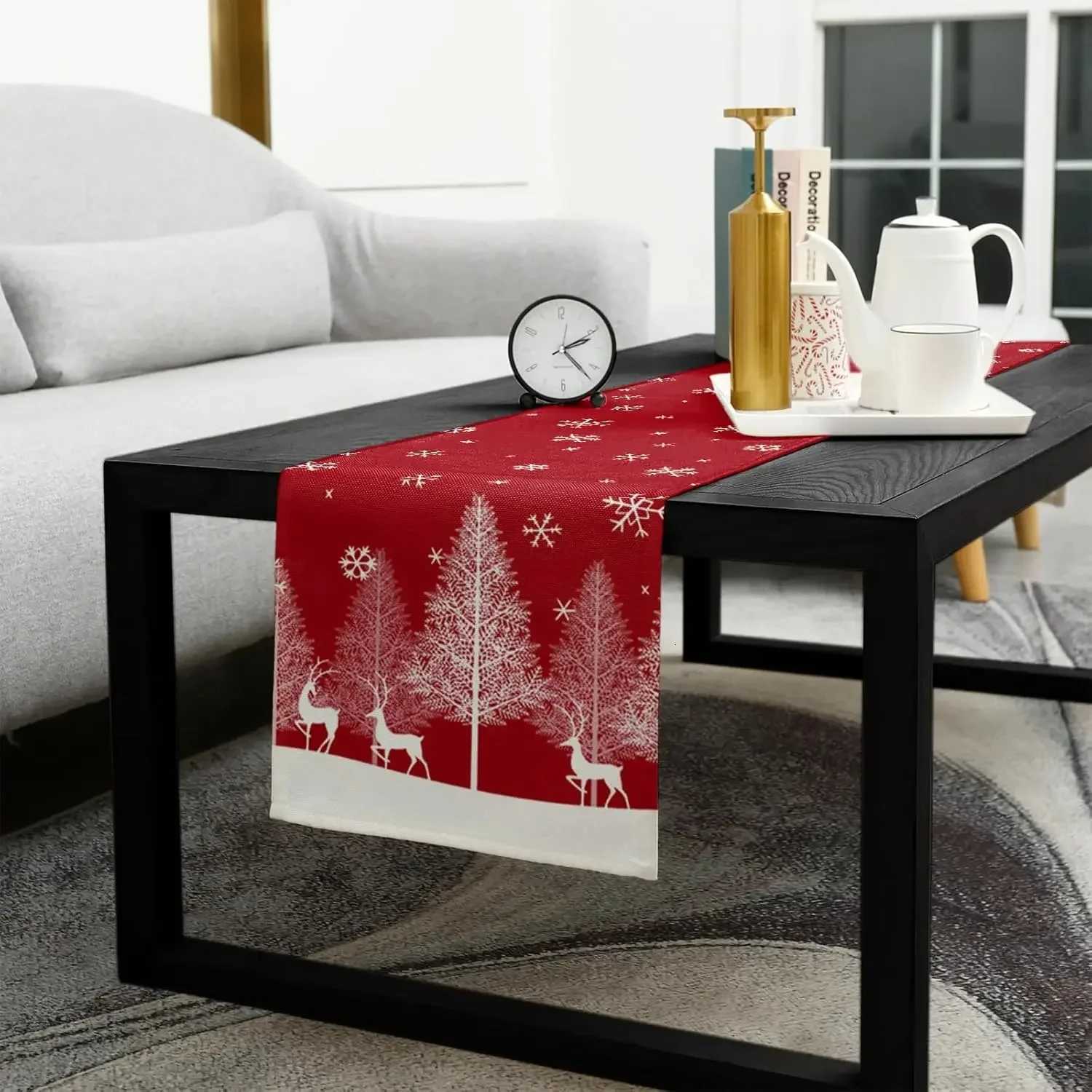 Christmas Halloween Christmas Table Flag Christmas Elk Pine Forest Red Christmas Snowflakes Dining Table Decoration Party Supplies Y251113
