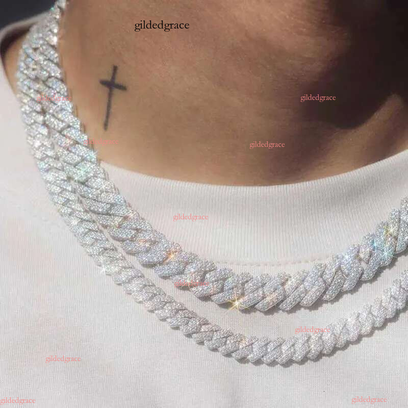 pass test 8-14mm wide GRA moissanite dia gold Sterg Sier cuban k chain for Men Hip Hop necklace men aaa