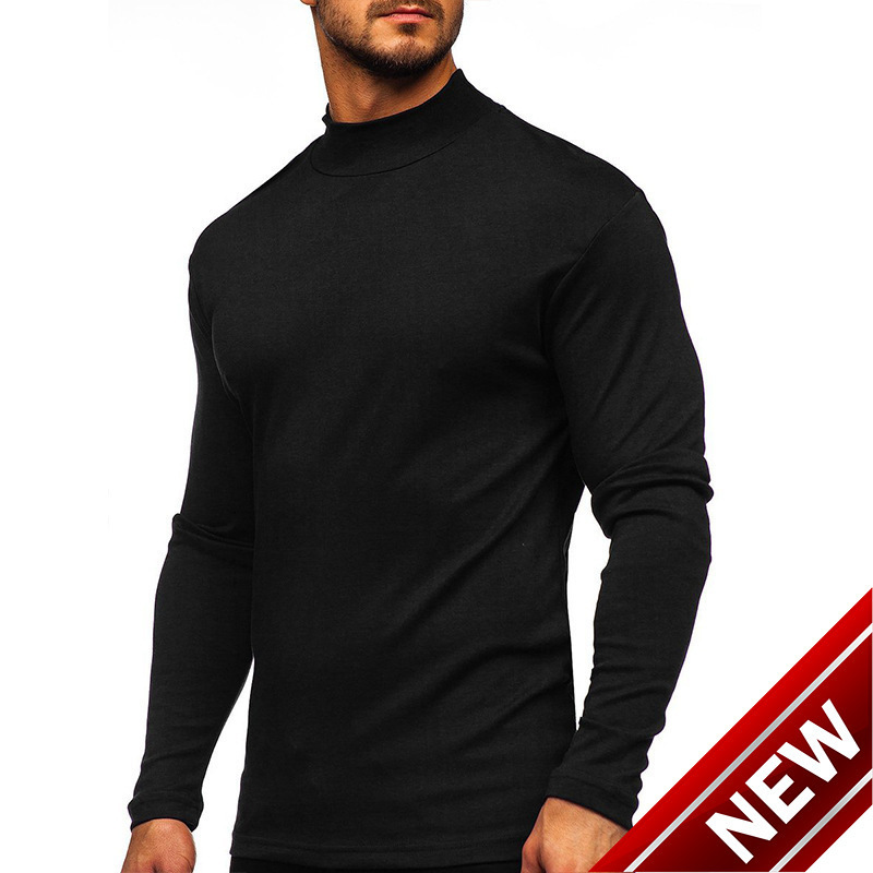 Autumn and winter high collar bottoming shirt long sleeve mens T-shirt middle collar clothes mens solid color thickened T-shirt