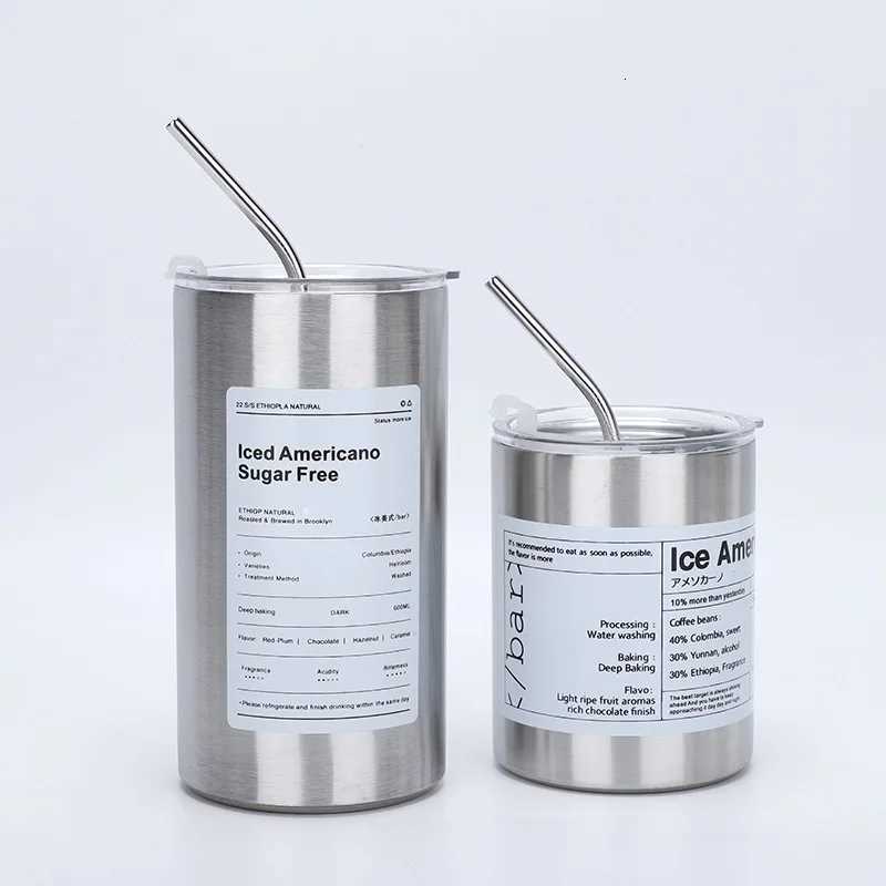 2pcs Reusable Coffee Tumbler Cup Double Wall Stainless Steel Vacuum Insulated Travel Coffee Mug Wth Straw Hot and Cold Mug C251114