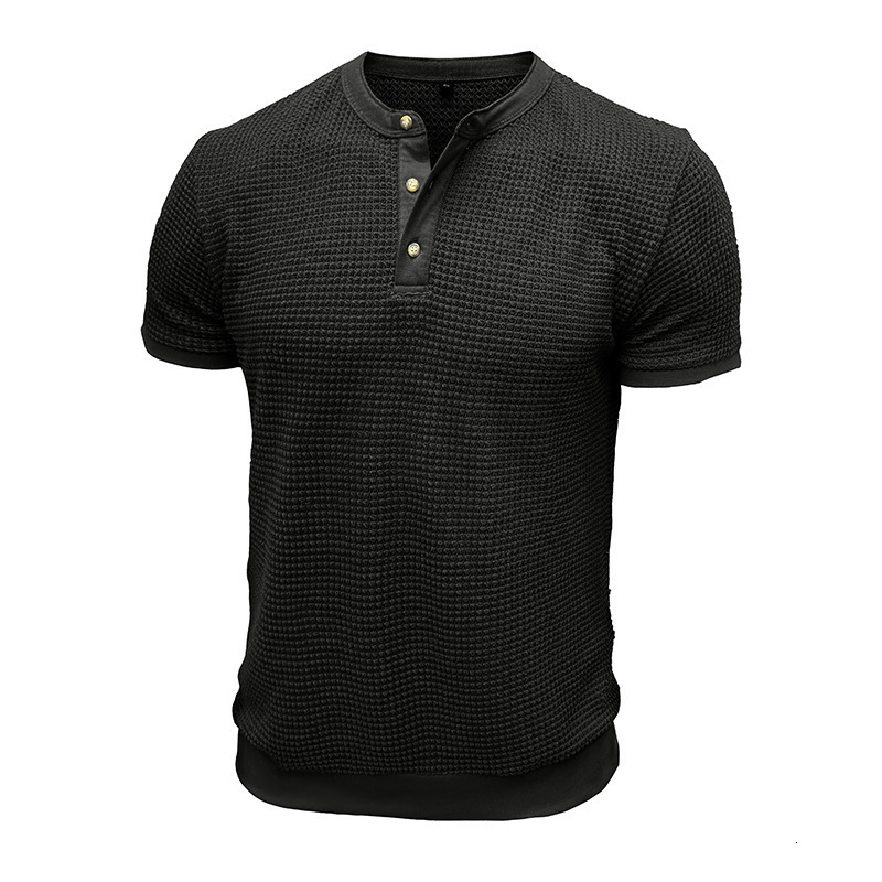 Mens new short sleeved textured knitted Henley style T-shirt pullover