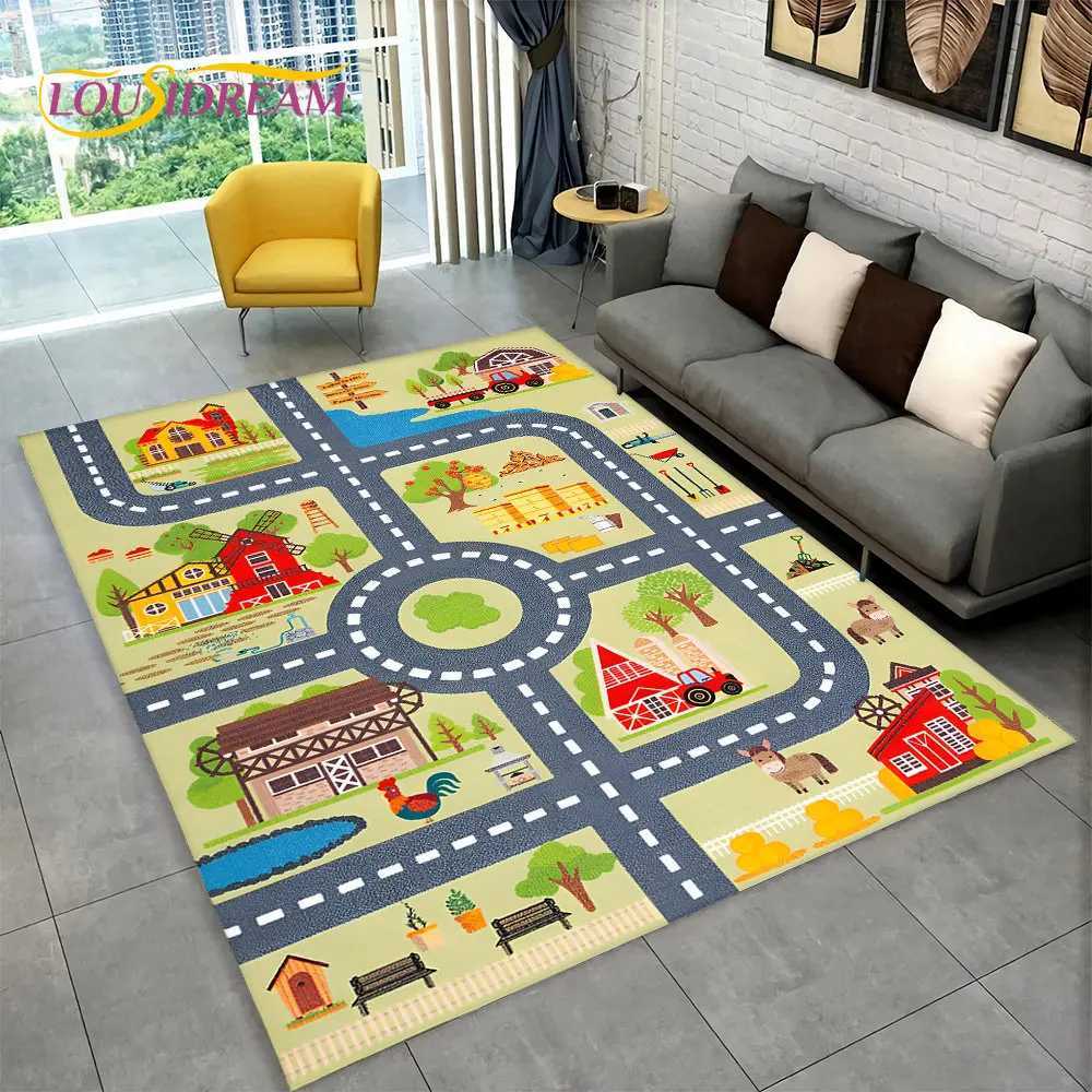 Childrens game mat road urban transportation game room area carpet carpet for living room and bedroom decoration childrens game non slip floor mat S25