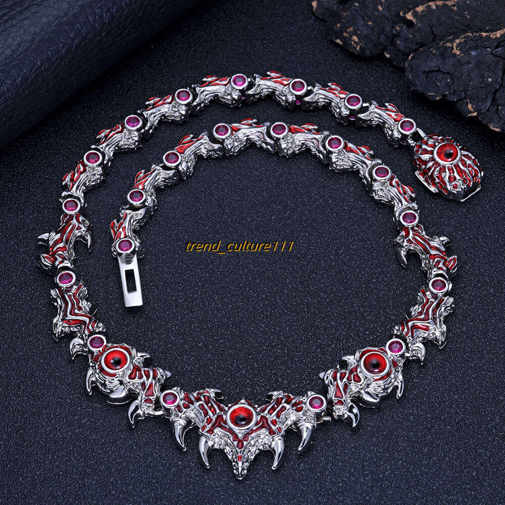 Hip hop exaggerated spikes parasitic red demon eyes thorns men's necklace fashion trend accessories
