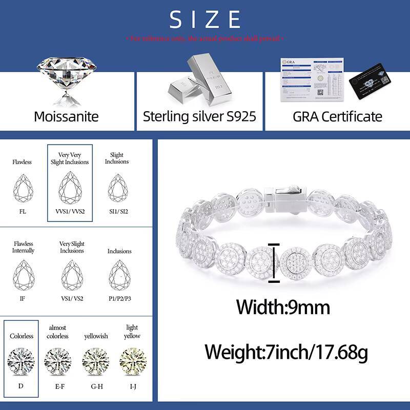 Hip Hop Pass Diamond Tester Bracelet Iced Out Mrice Paved 925 Silver Vvs Moissanite Wholesale Link Chain for Men Women