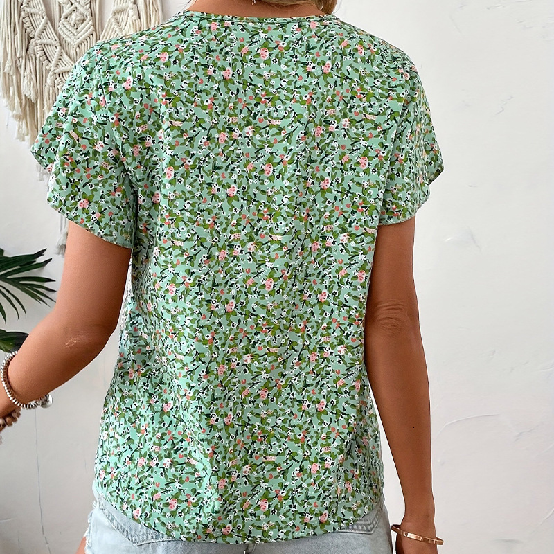 Floral shirt 2025 summer new vacation style shirt pullover top womens clothing