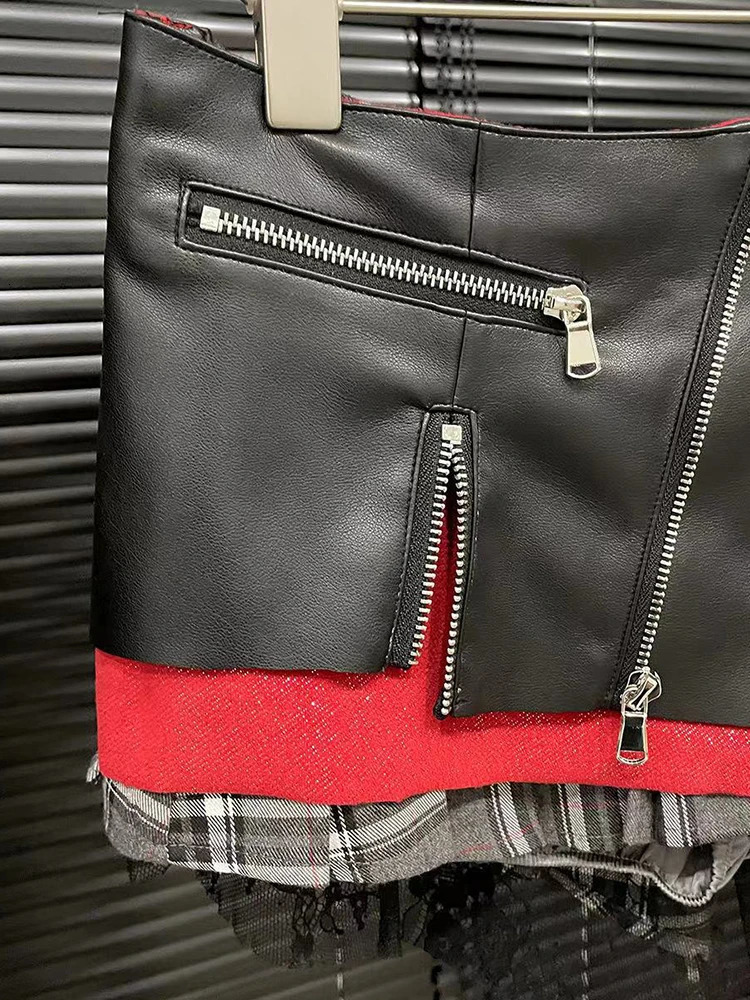 DEAT Fashion Trendy Womens Patchwork Plaid Pleated Mini Skirts Summer High Waist A-line Skirt Female 29L7565 250409