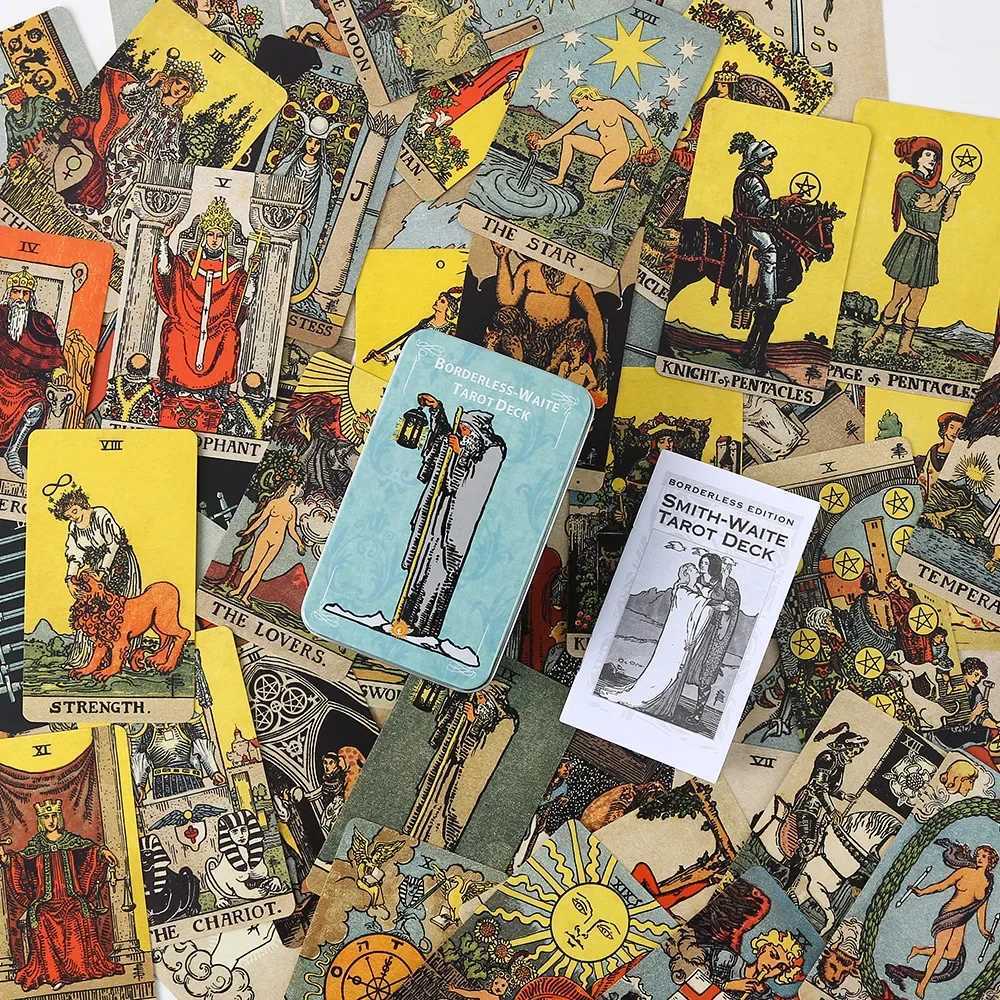 Borderless Edition tarot Deck gold Edge Tarot Oracle Cards 78 Cards Tin Metal Box Party Personal Entertainment Cards Game C251114