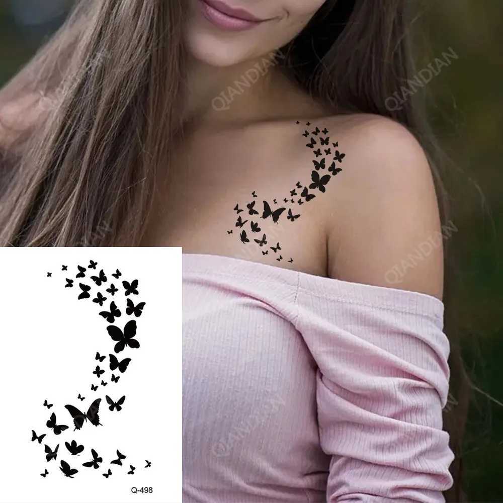 Small temporary tattoo waterproof black rose butterfly arrow flower wings Maori snake female art wrist fake mini stickerXJ25414