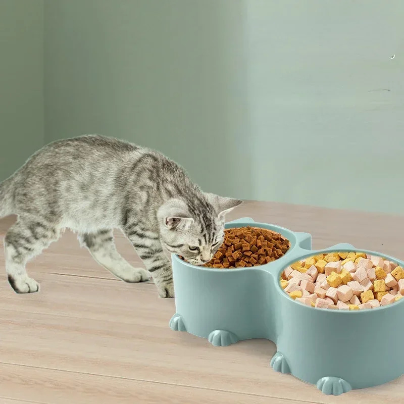 Pet water and food bowl set cat design tall cat feeding bowl puppy bowl tilted and raised protective bowl 250414