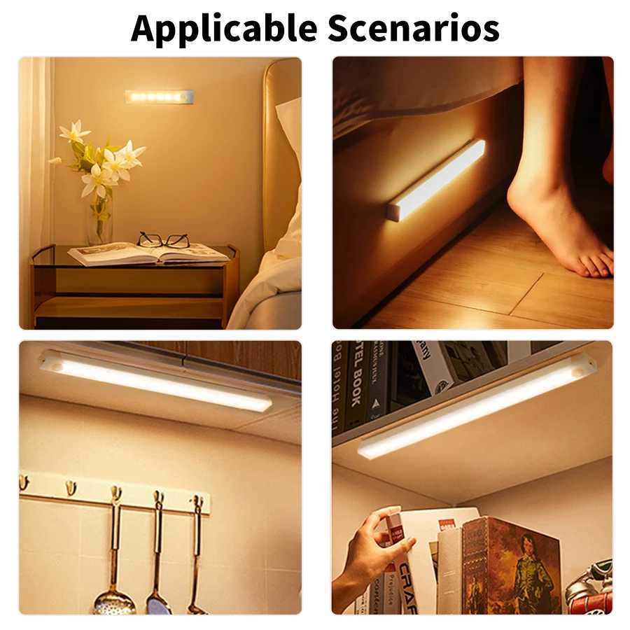 Motion Sensor Light Wireless Rechargeable LED Night Light Closet Cabinet Wardrobe Lamp Kitchen Staircase Backlight 10/20/30/50cm M251114