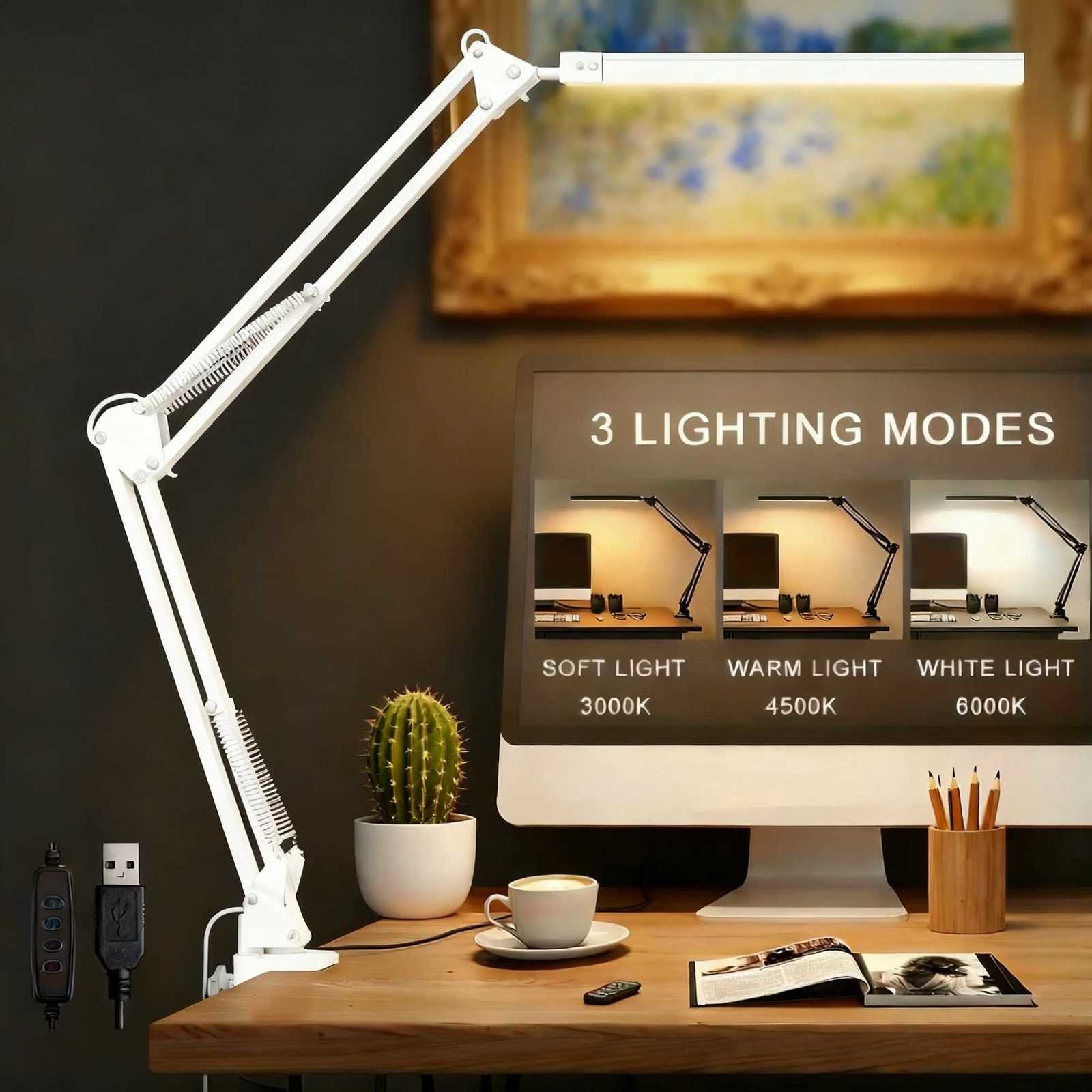 LED Desk Lamp Swing Arm Desk Light with Clamp 3 Lighting 10 Brightness Table Lamp Eye-Caring Reading Desk Lamps for Home Office M251114