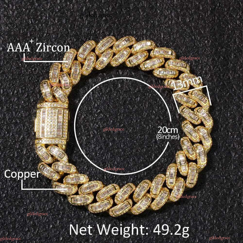 designer chain necklace hip hop jewelry wide 2rows k chains vvs moissanite white gold plated sterg sier cuban bracelets N32