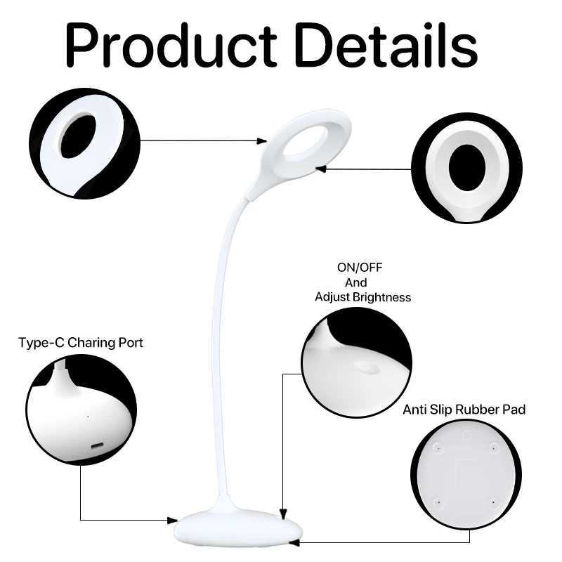 620nm Red Cordless Table Lamp with Standing Dimmable 3 Brightness Levels White Desk Led Light No Blue Reading Migraine Relieve M251114