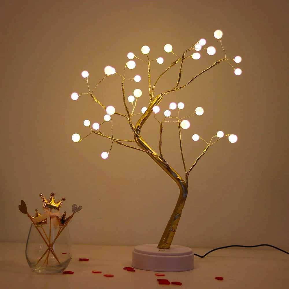 Fairy Tree Table Lamp DIY Willow Pearl Adjustable Branch USB/Battery Powered Gift Home Room Party Wedding Decoration Night Light M251114
