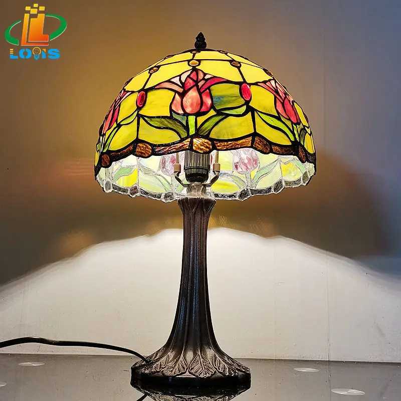 30CM American Country Tulip Desk Lamp Tiffany Style Bedroom Headboard Office Desk Decorative Lamp Warm Color Antique Countryside M251114