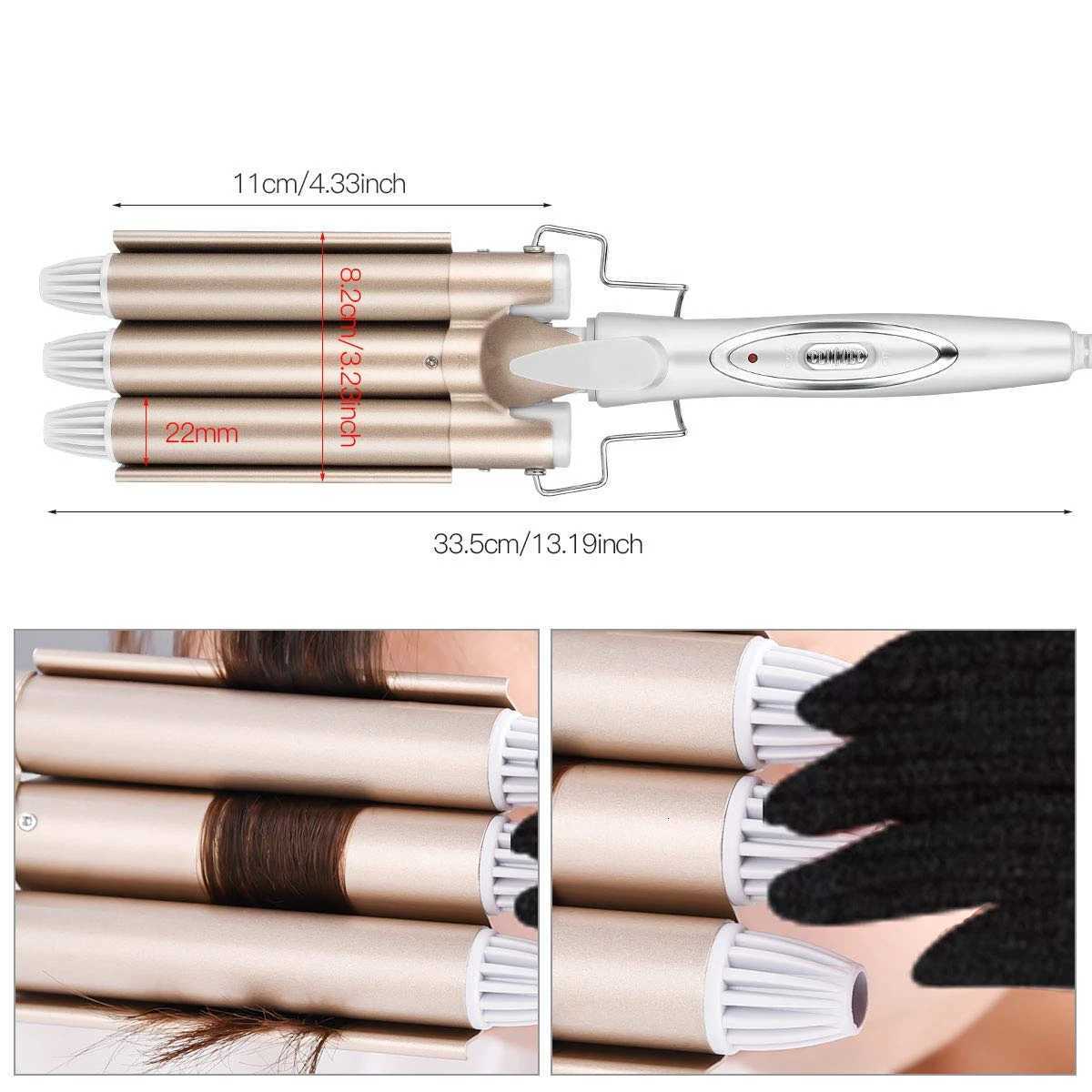Professional 3 Barrel Curling Iron Wand Fast Heating Tourmaline Ceramic Hair Waver Styling Tool for Beautiful WavesT251114