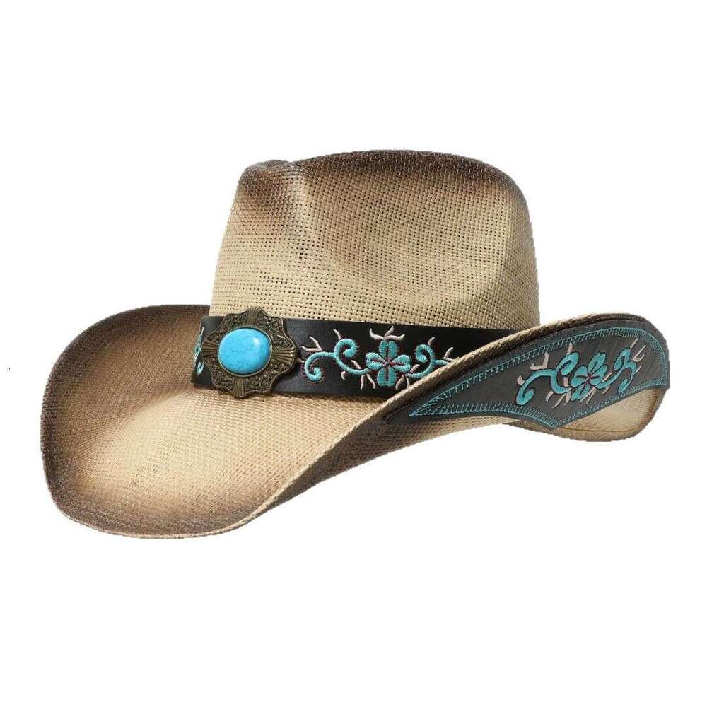 Cowboy Belt Accessories, High-End Embroidery, Large Eave Jazz Western Straw Hat, Woven, Unisex