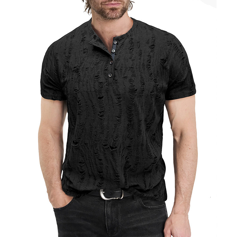 2025 mens short sleeved T-shirt mens fashion Henley shirt mens casual top