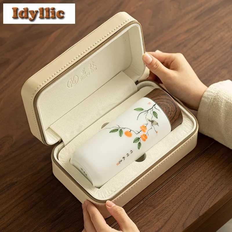 Hand-painted Idouble Layer Ceramic Thermos Cup Leakproof Portable Coffee Mug Large Capacity Insulated Water Bottle Home Outdoor C251114