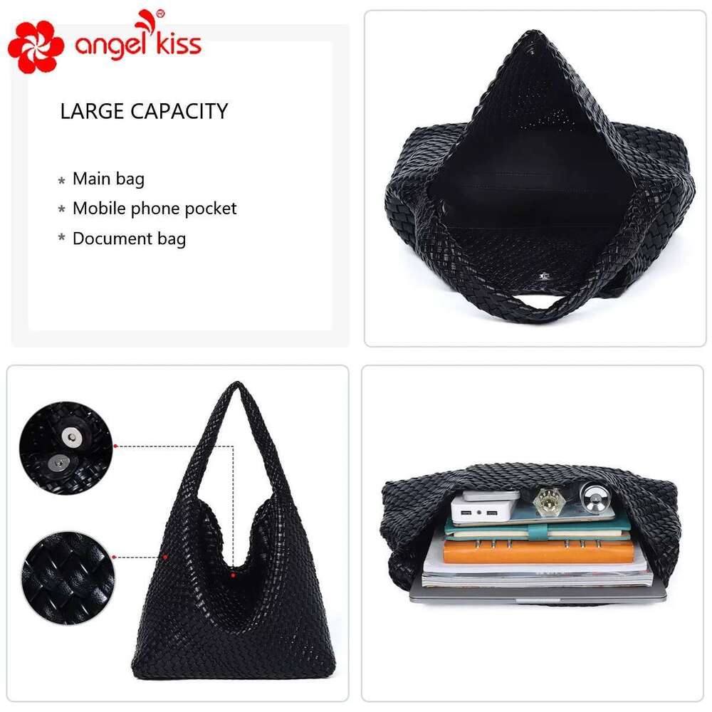 Angelkiss Women Handhag Designers Woven Vintage Fashion Shoulder Bags Female Top-Handle Tote Bag Large Purse