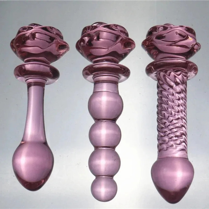 YUKUI Rose Glass Bullet Butt Plug Transparent Pink Stimulating Anal Masturbation Beads Penetration Anal Plug Adult Sex Toy 18 250410