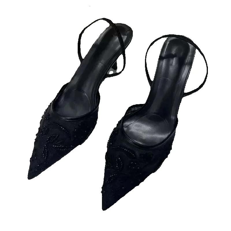 2025 New Women's Designer Mesh Dew Heel Sandals Fashion Printed Pointed Designer Women's High Heels Sexy Stiletto Women's Sandals