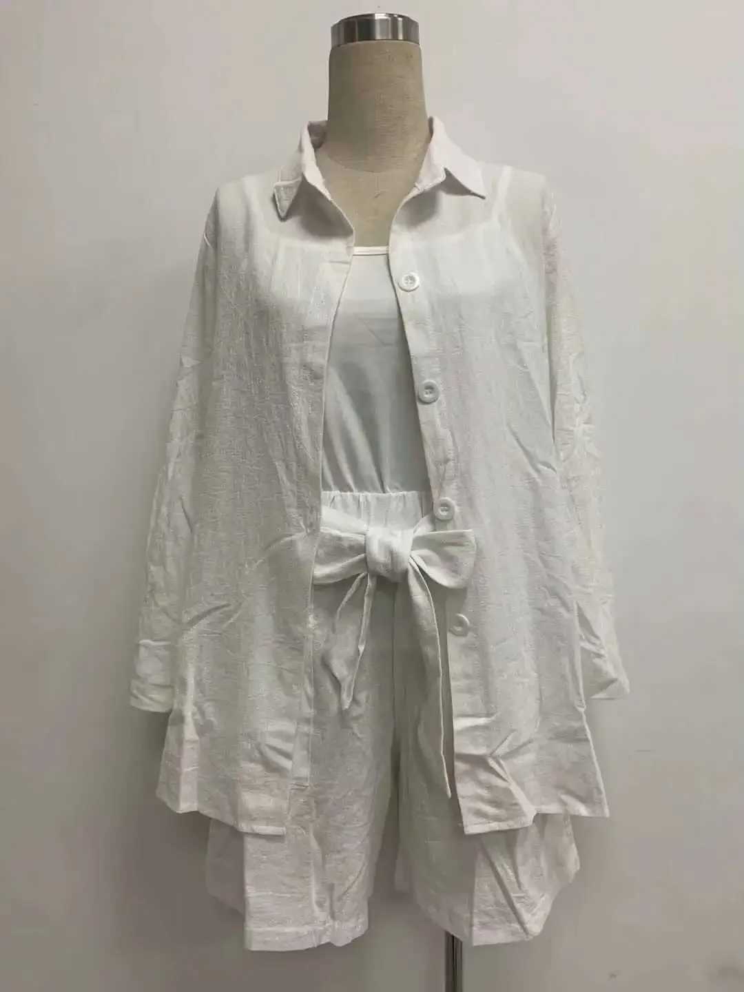 Spring Womens Track Set Oversized Sce Shirt Wide Leg Shorts Fe Trendy Fashion Casual 3-Piece Set WomenXJ250414