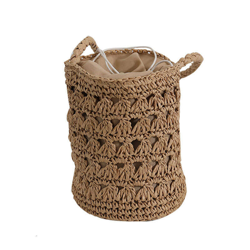 Handmade Beach Bag French One Shoulder New Hollowed Out Bucket Straw Woven Vacation Style Beach Bag, Versatile Women's Bag Kq2