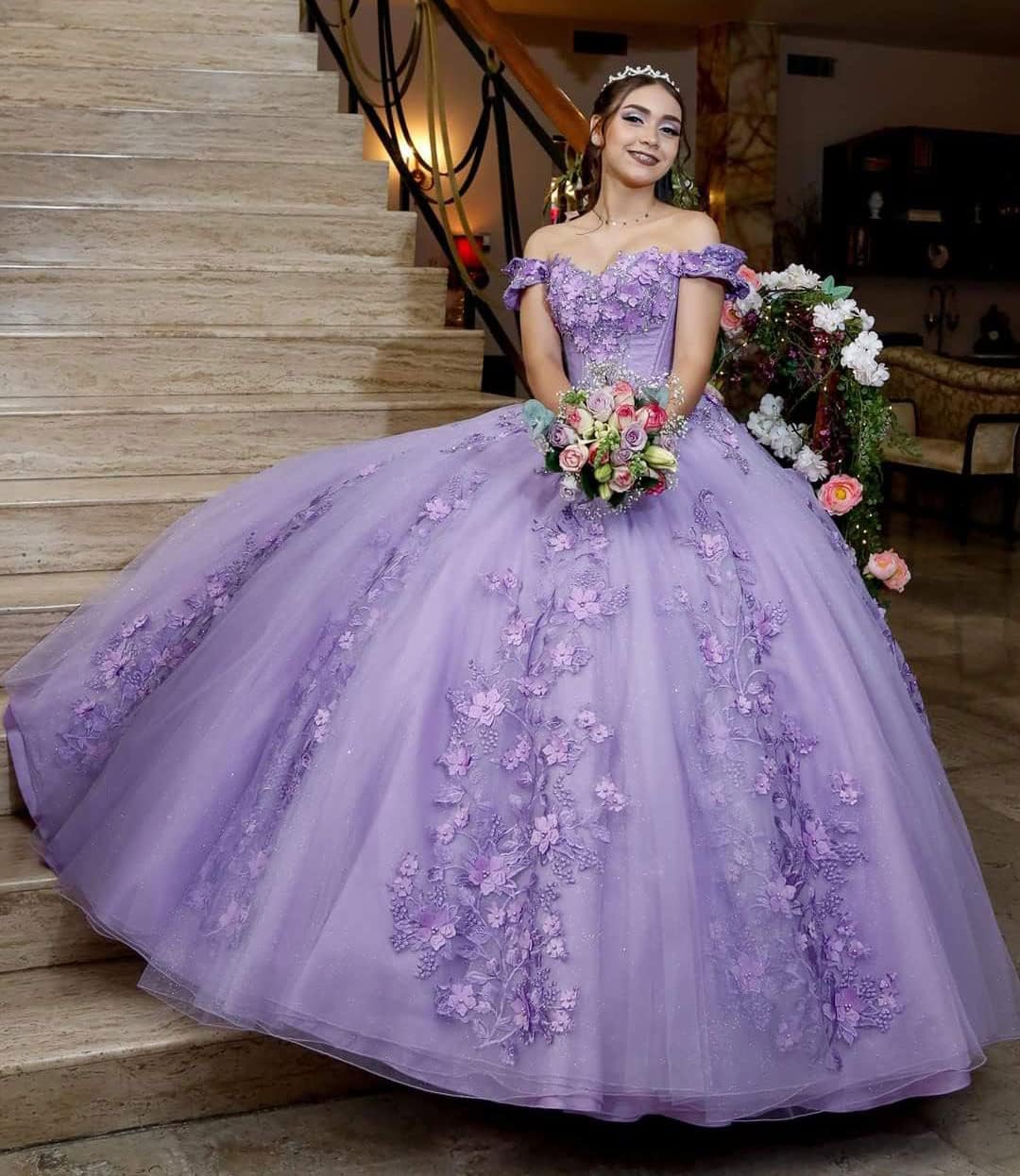 Pink Quinceanera Dresses Ball Gown Off Shoulder 3D Rose Flowers Puffy Sweet 16 Dress Celebrity Party Gowns Graduation N14 B0312