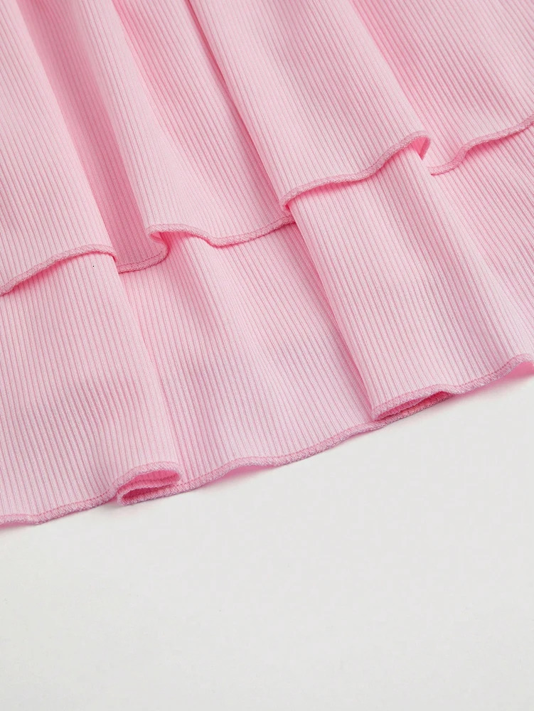 Size comparison lace ruffled hem tube dress Y2K Clubwear Day mini skirt womens set 250414