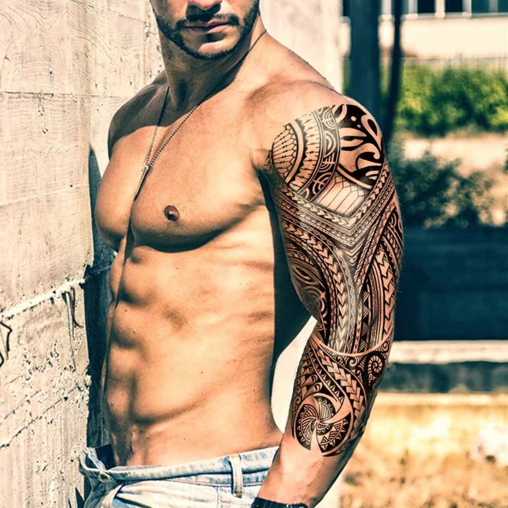 Large sleeve waterproof temporary tattoo sticker Indian tribal machine turtle totem fake tattoo body art mens legXJ25414