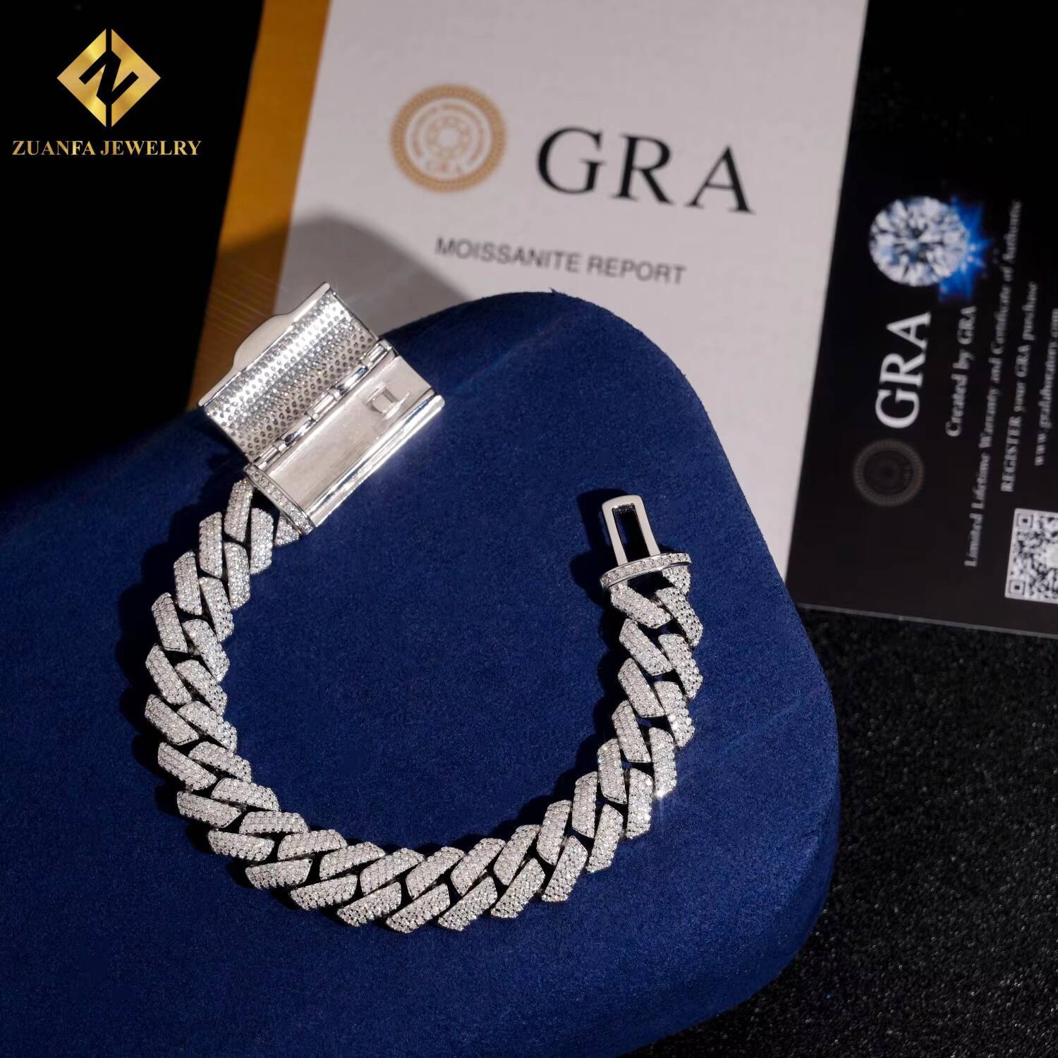 Wholesale Hip Hop Jewelry 13mm Bracelet Iced Out VVS Moissanite Cuban Link Chain Bracelet Diamond Men Pass Diamond Tester