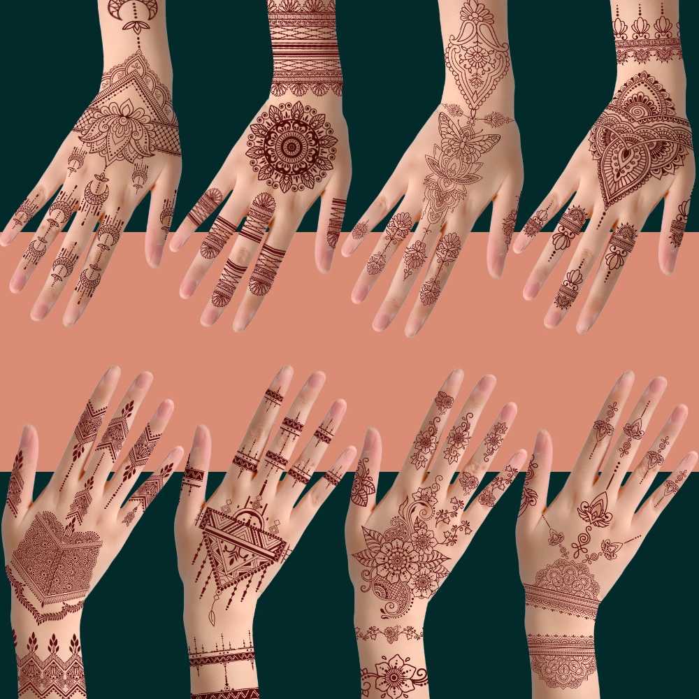 15 * 21cm Red Lace Nail Art Tattoo Sexy Chestnut Tattoo Sticker Waterproof Indian Mehndi Design Temporary Tattoo Finger Hand Tattoo+XJ25414