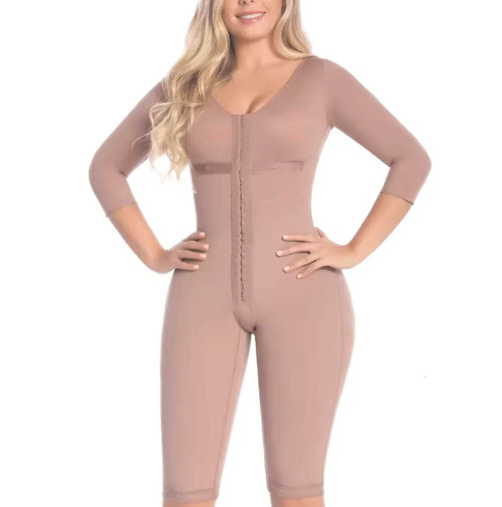 Spandex nylon strap long-sleeved one-piece shaping garment with reinforced post-operative post-partum fabric for shaping after surgery and postpartum