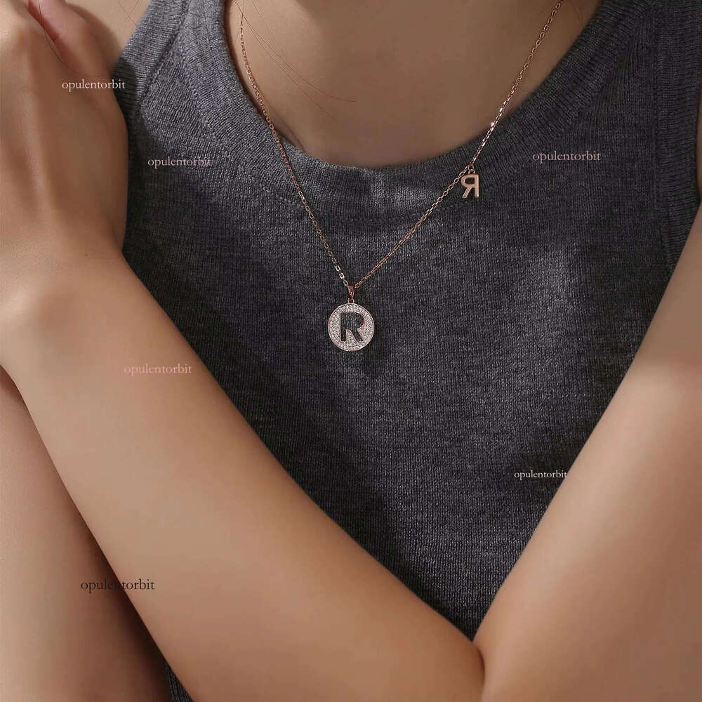Fashion R Moissanite charm necklace, pure sier electroplated letter necklace
