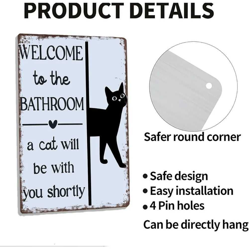 Welcome To The Bathroom A Cat Will Be With You Shortly Funny Metal Sign - Retro Cat Bathroom Wall Art 8x12 InchM251114