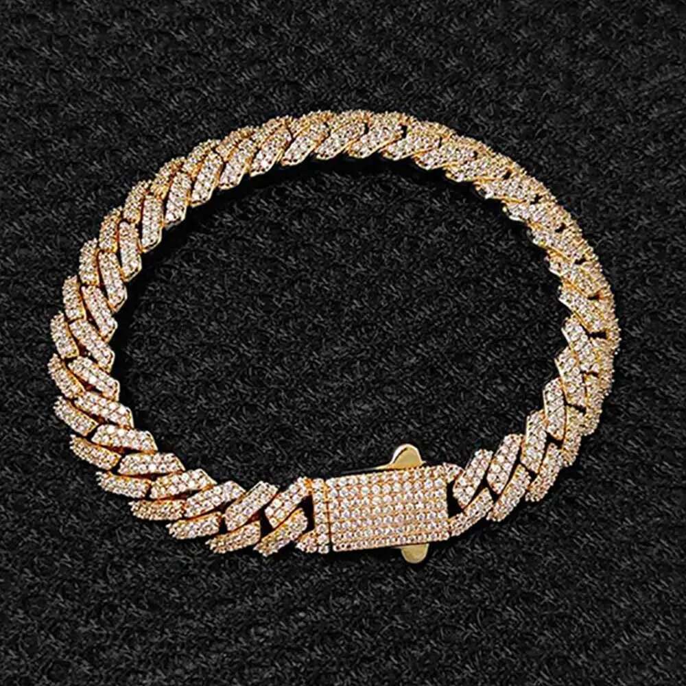 NUOYA Custom Clasp 8mm Diamond Cuban Chain Necklace 18K Gold Plated Prong Cuban Link Chain Hip Hop Fashion Jewelry