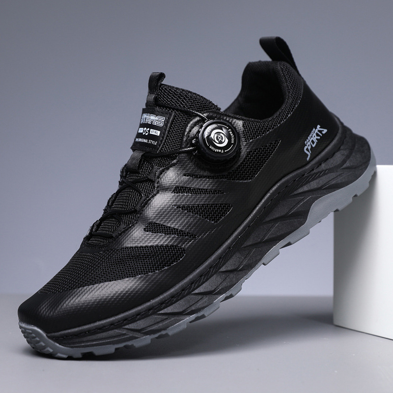 Men's Running Shoes: Breathable Mesh Sneakers for Outdoor Sports Rotating Button Running Dad Trendy Shoes