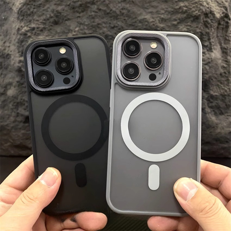Luxury Spiricle Camera Protection Matte Magnetic Phone Case for iPhone 16 15 14 Plus 13 12 11 Pro Max Magsafe Wireless Charging Cover