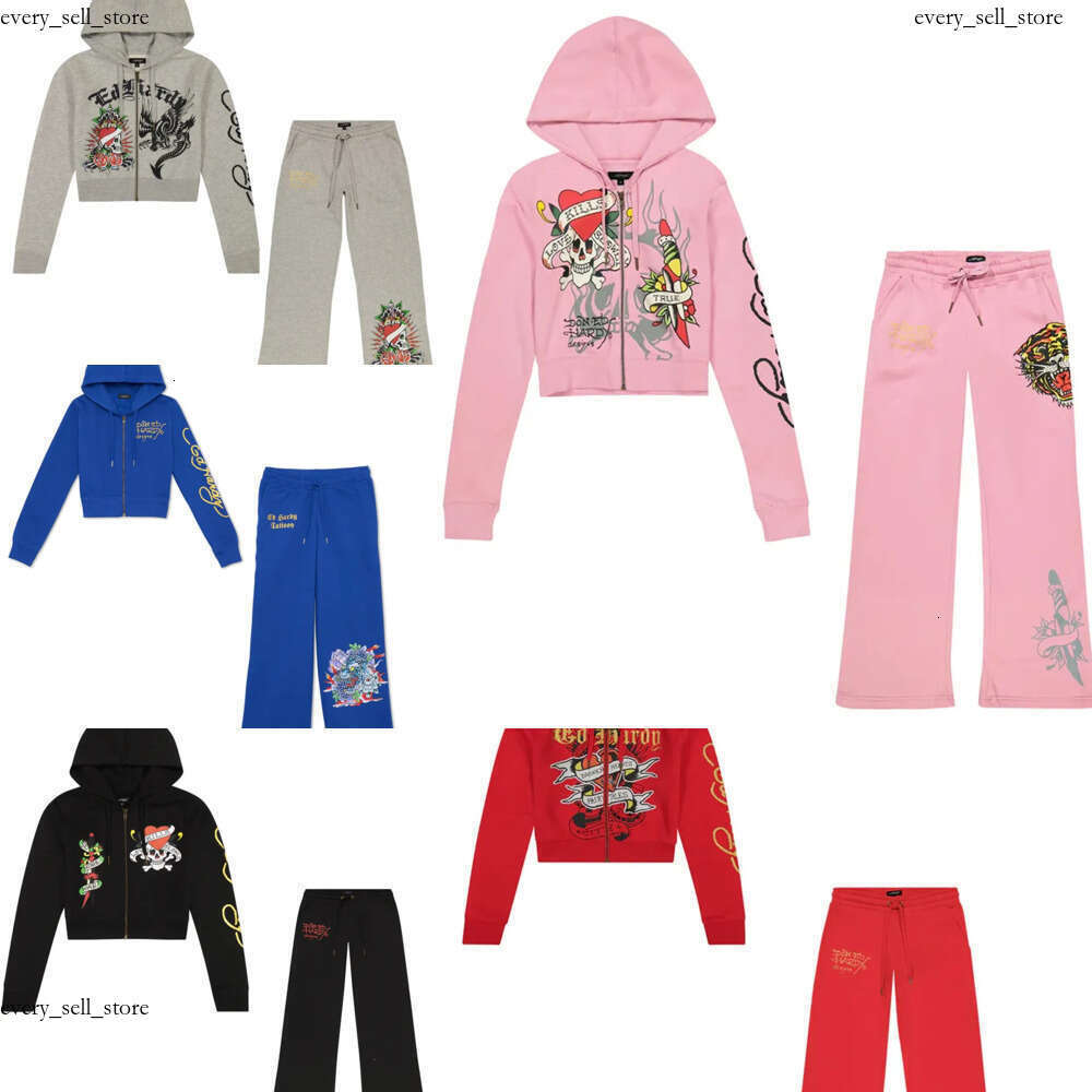 edhardywomen Womens Tracksuit Set High-Quality Y2K 2-Piece Jogger Pants & Zipper Hoodie - Letter Print Sweatsuit Lounge Wear C260312