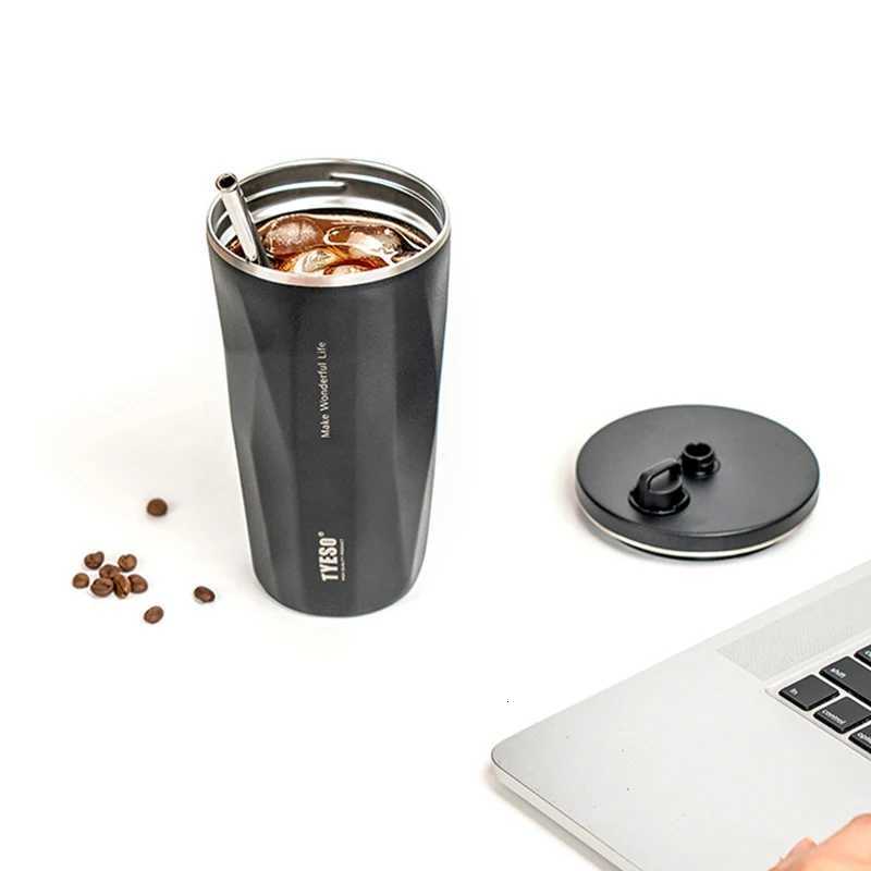 Stainless Steel Coffee Cups Vacuum Insulated Mugs Portable Large Capacity Ice Bar Thermal Cup with Silicone Rope Straw Water Cup C251114