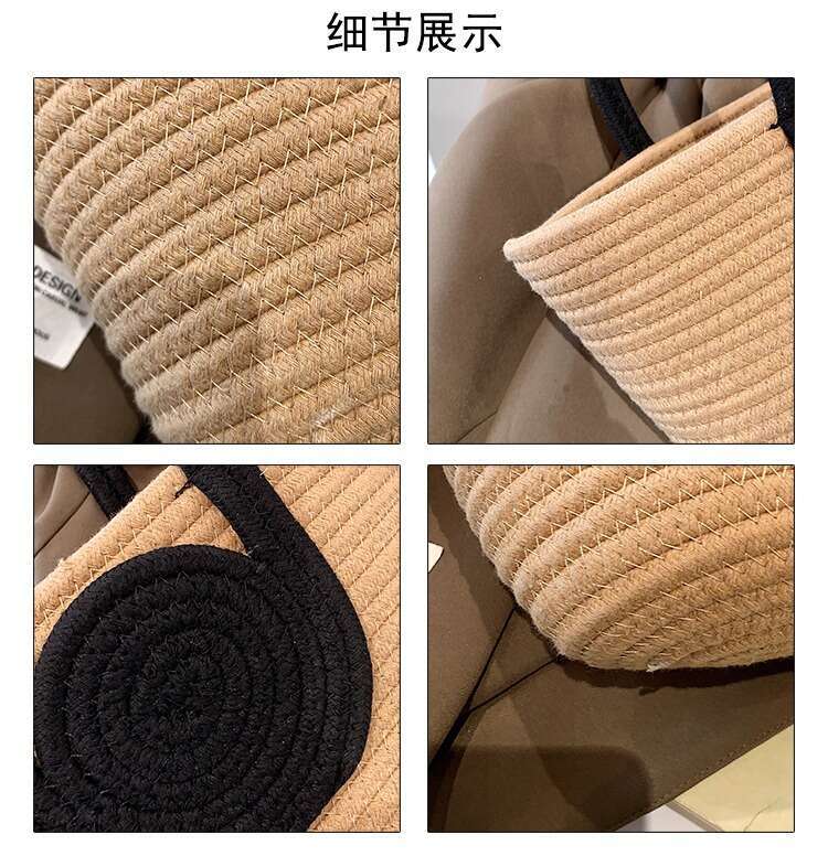 Handmade Beach Bag 2024 New Woven Simplified Retrofit Grass Knitted Handbag Oblique Cross Holiday Cotton Rope Commuter Tote Women's Bag Kq2