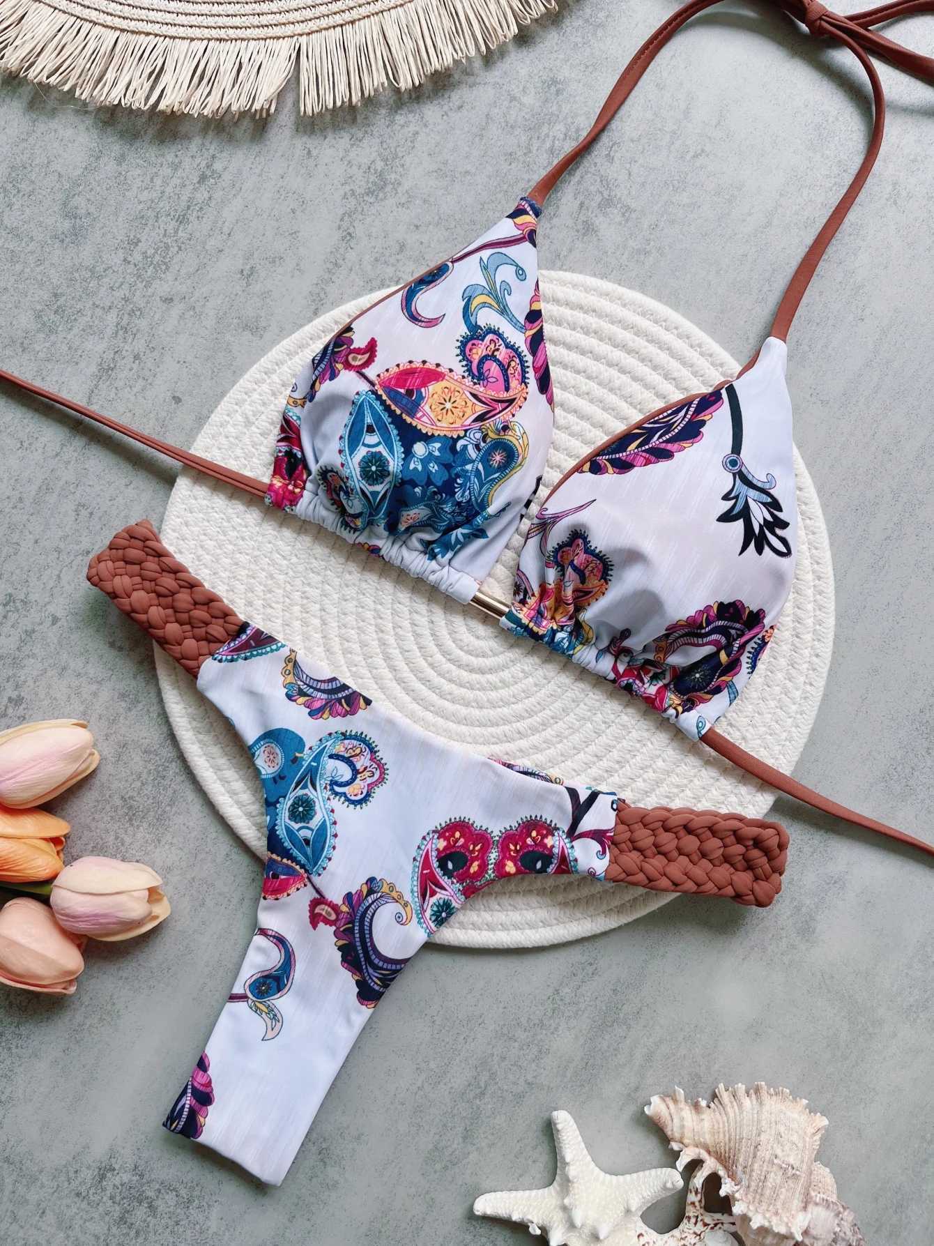 RUOTONSEPT Print Halter Mini Thong High Cut Bikini Female Swimsuit Women Swimwear Two-pieces Bikini set Bather Bathing Suit SwimW251113