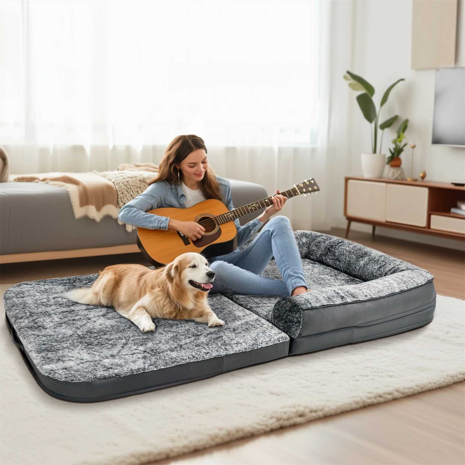 180cm human sized dog bed suitable for adults and pets for napping foldable and calm pet bed plush cover orthodontic sponge base X250412