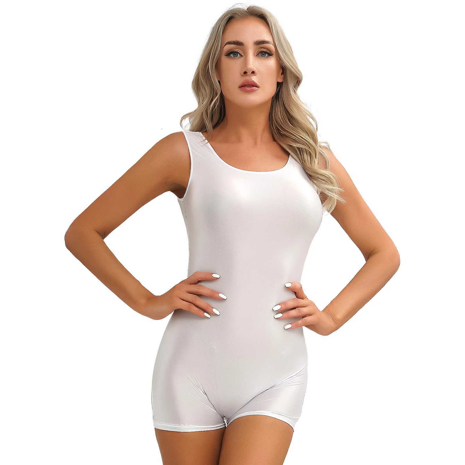 Womens Swimsuit One Piece Swimwear Solid Color Bodybuilding Yoga Gym Fitness Stretchy U Neck Glossy Slim Fit Short JumpsuitW251113