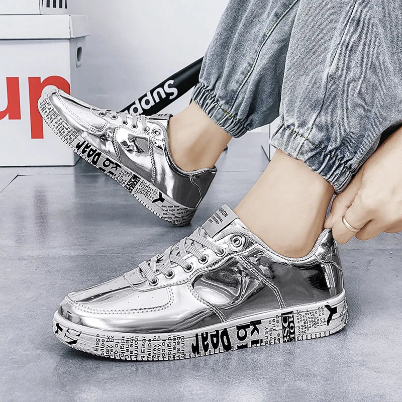 gold sports shoes for couples luxurious casual sparkling sports shoes mens hip-hop street clothing skateboarding shoes mens graphic shoes 250410