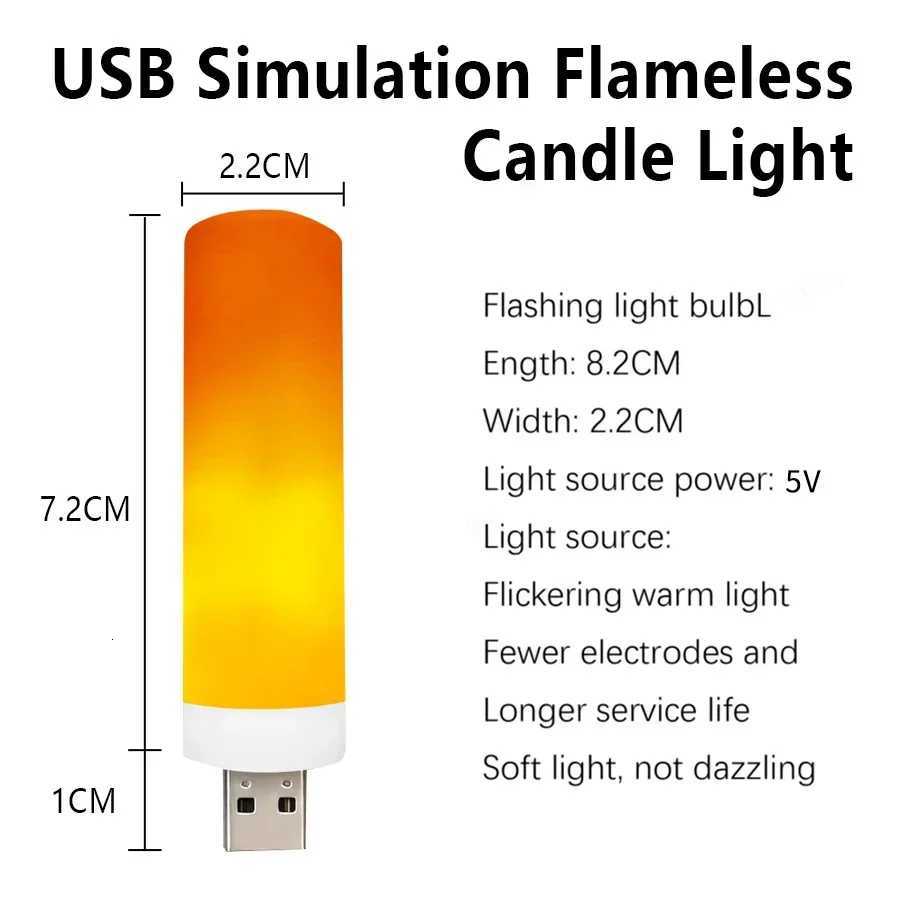 USB LED Night Lamp Simulated Flame Bulbs Night Light Flame Light Effect Bulbs Candle Lights Flickering Flameless Candles Decor M251114